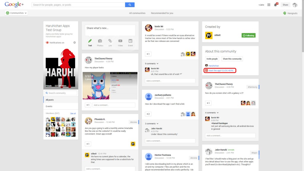 Haruhichan Apps Test Group Community page