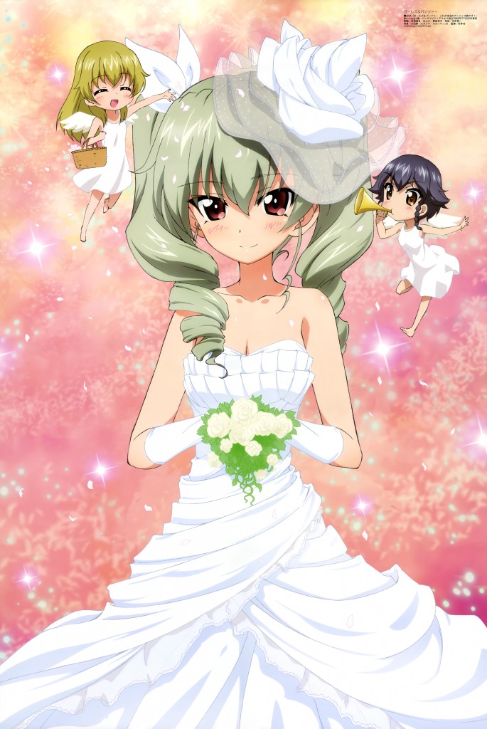 Haruhichan.com Megami MAGAZINE July 2014 posters anchovy carpaccio chibi dress girls_und_panzer pepperoni wedding_dress yoshida_nobuyoshi