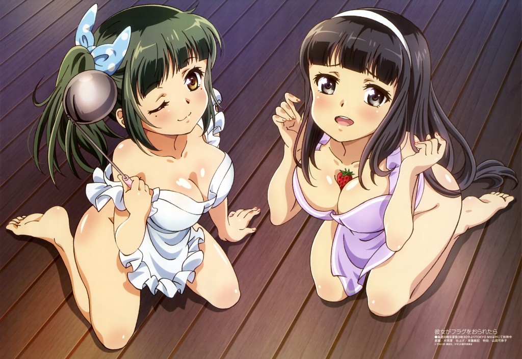 Haruhichan.com Megami MAGAZINE June 2014 posters cleavage eiyuuzaki_rin kanojo_ga_flag_o_oraretara kataoka_iku naked_apron shoukanji_kikuno