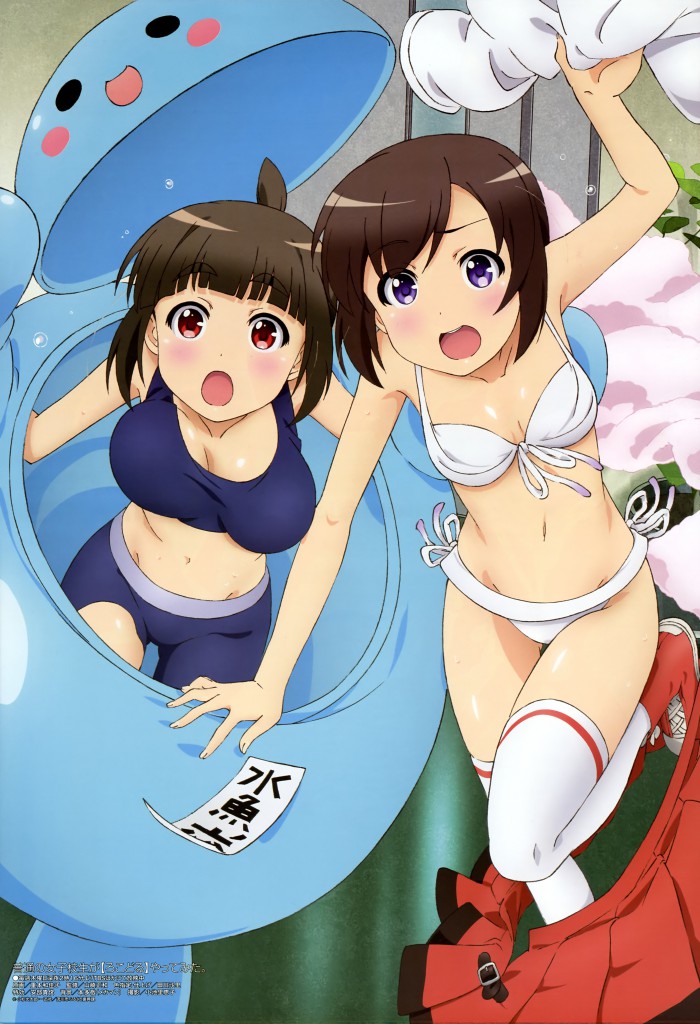 Haruhichan.com Megami MAGAZINE September 2014 posters bikini futsuu_no_joshikousei_ga_locodol_yattemita mikoze_yui shigemoto_wakako swimsuits thighhighs usami_nanako