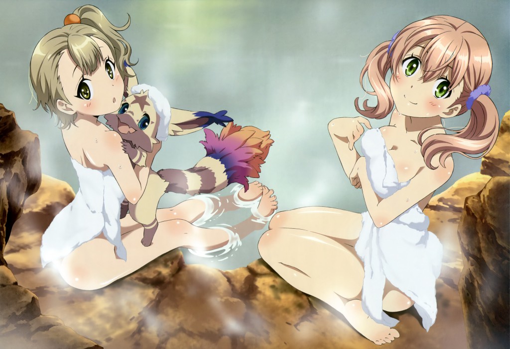 Haruhichan.com NyanType July 2014 posters  atelier atelier_escha_&_logy breast_hold cleavage escha_malier lucille_ernella naked onsen towel