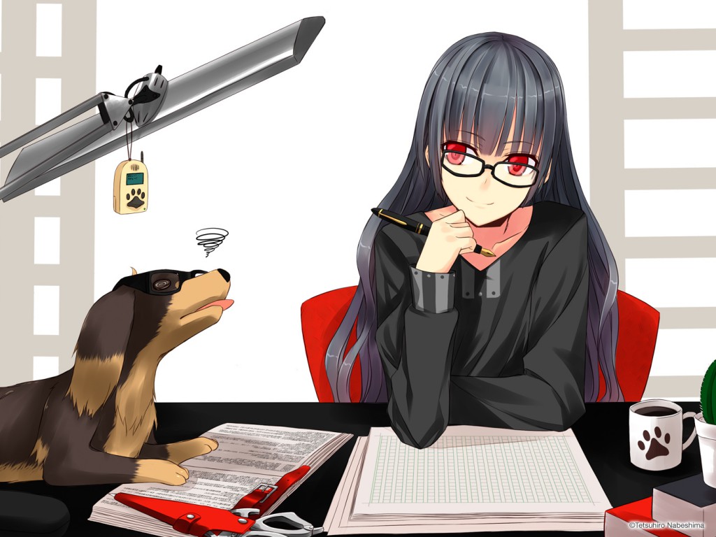 Konachan.com - 136265 animal black_hair dog glasses inu_to_hasami_wa_tsukaiyou nabeshima_tetsuhiro red_eyes