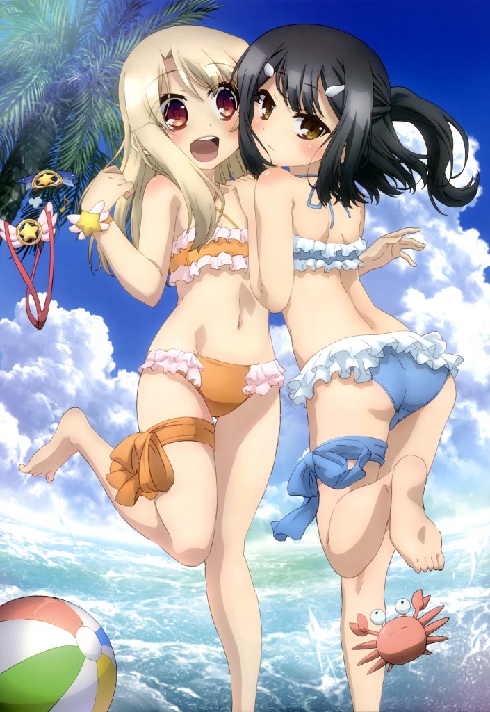 Haruhichan.com NyanType magazine August 2014 posters fate_kaleid_liner_prisma_illya fate_stay_night garter illyasviel_von_einzbern loli miyu_edelfelt satou_kaori swimsuits